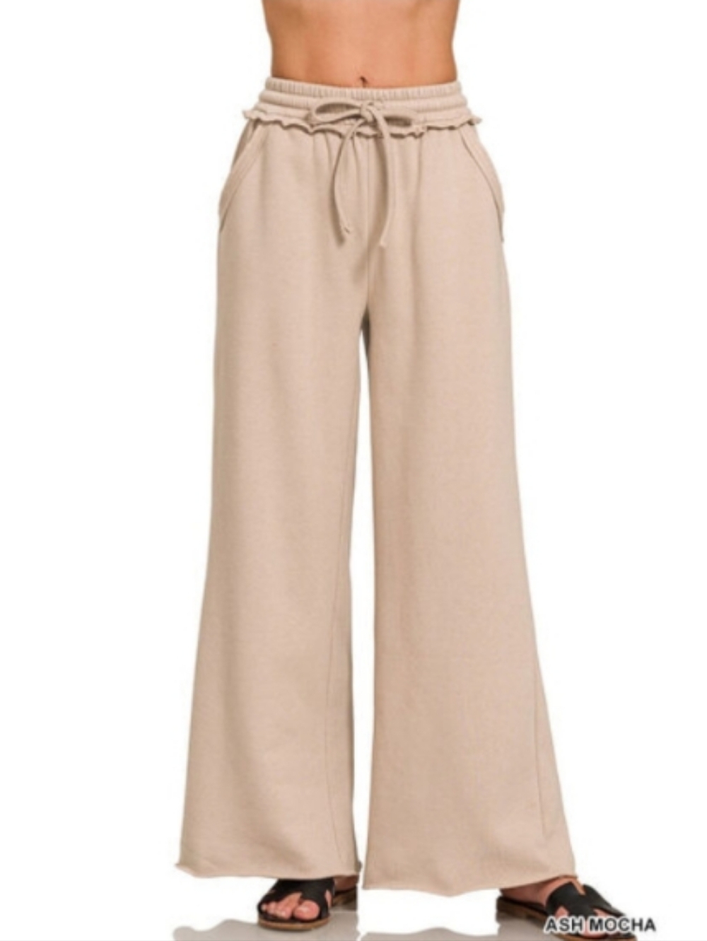 Sunset And Shores Ash Mocha Fleece Exposed Seam Wide Leg Lounge Pant Oversized